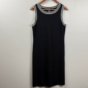 Willi Smith Chic Black Sleeveless Dress with White embroidered Accents stretch